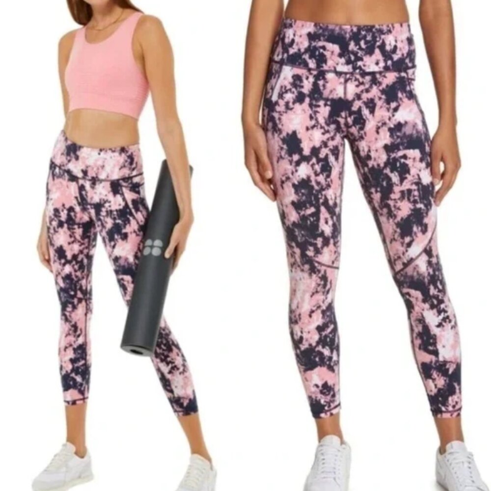 SWEATY BETTY Power 7/8 leggings in pink/blue tie-dye size small